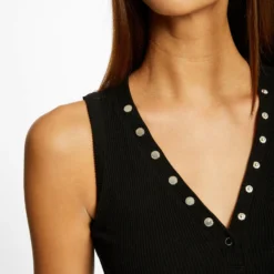 Débardeur Bretelles Larges Effet Côtelé Noir Femme -Morgandetoi Boutique debardeur bretelles larges effet cotele noir femme vue4 32536300894360100