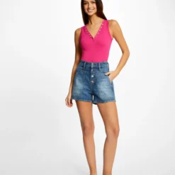 Débardeur Bretelles Larges Effet Côtelé Rose Fonce Femme -Morgandetoi Boutique debardeur bretelles larges effet cotele rose fonce femme vue5 32536300894360515