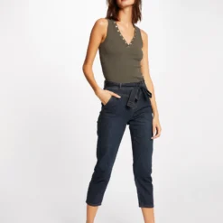 Débardeur Bretelles Larges Effet Côtelé Vert Kaki Femme -Morgandetoi Boutique debardeur bretelles larges effet cotele vert kaki femme vue5 32536300894360603