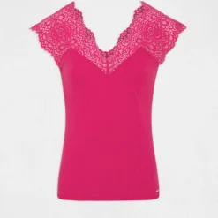 Débardeur Bretelles Larges En Dentelle Rose Fonce Femme -Morgandetoi Boutique debardeur bretelles larges en dentelle rose fonce femme vue3 32536300823170515