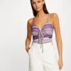 Débardeur Col En V Aspect Crochet Violet Femme