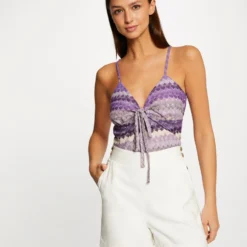 Débardeur Col En V Aspect Crochet Violet Femme