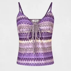 Débardeur Col En V Aspect Crochet Violet Femme -Morgandetoi Boutique debardeur col en v aspect crochet violet femme vue3 32536300954520310