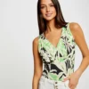 Débardeur Col En V Imprimé Végétal Multico Femme