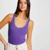 Débardeur Côtelé Col à Détails Bijoux Violet Femme