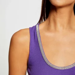 Débardeur Côtelé Col à Détails Bijoux Violet Femme -Morgandetoi Boutique debardeur cotele col a details bijoux violet femme vue4 32536300950600310