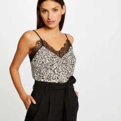 Débardeur Dentelle Et Imprimé Animalier Multico Femme