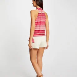 Débardeur Encolure Américaine Crochet Rose Femme -Morgandetoi Boutique debardeur encolure americaine crochet rose femme vue2 32536300954530503