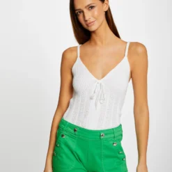 Débardeur Pull à Bretelles Croisées Ecru Femme