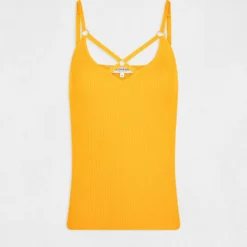 Débardeur Pull à Bretelles Croisées Orange Femme -Morgandetoi Boutique debardeur pull a bretelles croisees orange femme vue3 32536300938220703