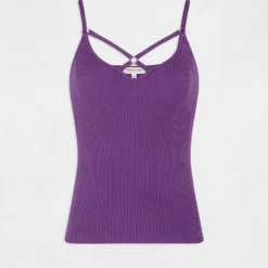 Débardeur Pull à Bretelles Croisées Violet Fonce Femme -Morgandetoi Boutique debardeur pull a bretelles croisees violet fonce femme vue3 32536300938220311