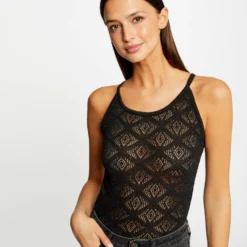 Débardeur Pull Ajouré Fils Métallisés Noir Femme