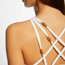 Débardeur Pull Avec Bretelles Croisées Ecru Femme -Morgandetoi Boutique debardeur pull avec bretelles croisees ecru femme vue4 32536300938190201