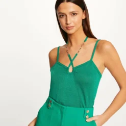 Débardeur Pull Avec Bretelles Croisées Vert Femme