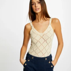 Débardeur Pull Avec Bretelles Ecru Moyen Femme