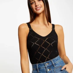 Débardeur Pull Avec Bretelles Noir Femme