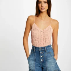 Débardeur Pull Avec Col En V Rose Moyen Femme
