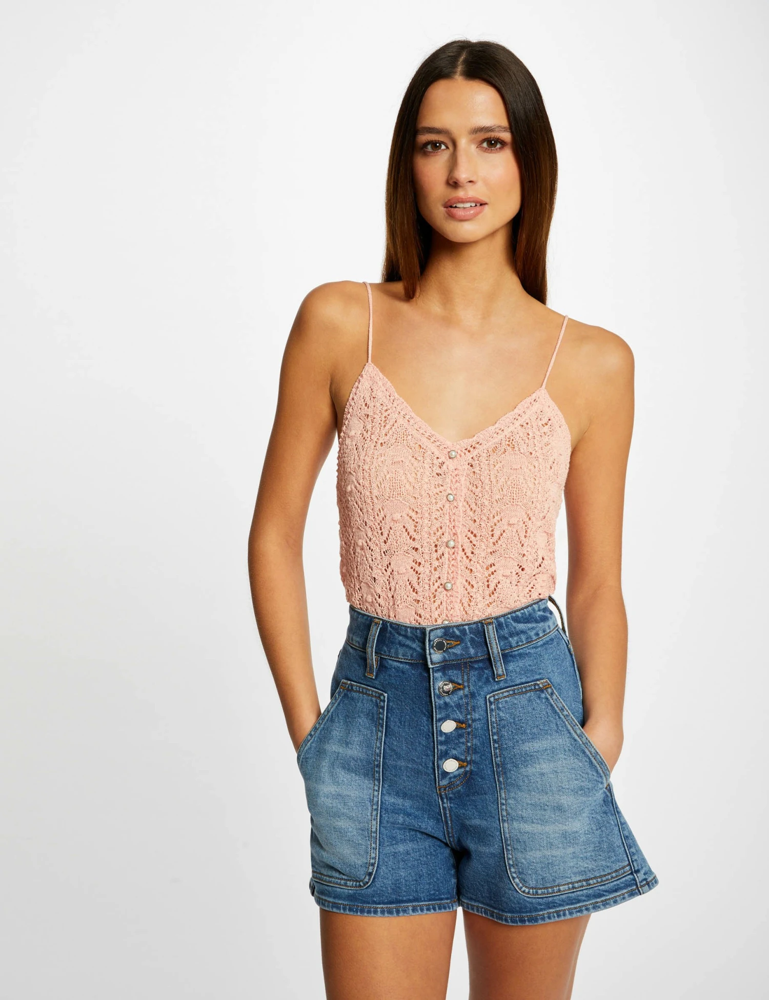 Débardeur Pull Avec Col En V Rose Moyen Femme 1 Débardeur Pull Avec Col En V Rose Moyen Femme