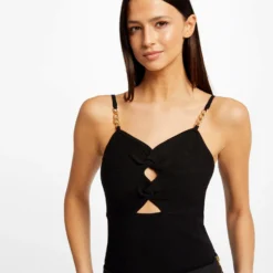 Débardeur Pull Avec Détails Bijoux Noir Femme