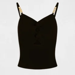 Débardeur Pull Avec Détails Bijoux Noir Femme -Morgandetoi Boutique debardeur pull avec details bijoux noir femme vue3 32536300942650100