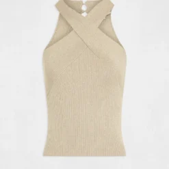 Débardeur Pull Bretelles Croisées Au Col Beige Clair Femme -Morgandetoi Boutique debardeur pull bretelles croisees au col beige clair femme vue3 32536300953700209