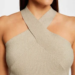 Débardeur Pull Bretelles Croisées Au Col Beige Clair Femme -Morgandetoi Boutique debardeur pull bretelles croisees au col beige clair femme vue4 32536300953700209