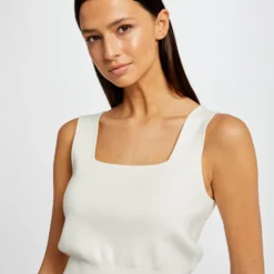 Débardeur Pull Bretelles Larges Ecru Femme