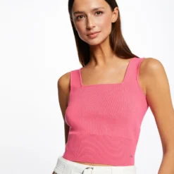 Débardeur Pull Bretelles Larges Rose Femme