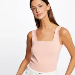 Débardeur Pull Bretelles Larges Rose Moyen Femme