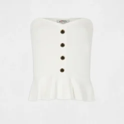 Débardeur Pull Bustier Avec Boutons Ecru Femme -Morgandetoi Boutique debardeur pull bustier avec boutons ecru femme vue3 32536300942680201