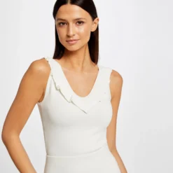 Débardeur Pull Col à Volants Ecru Femme