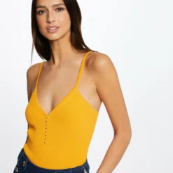 Débardeur Pull Col En V Avec Perles Orange Femme