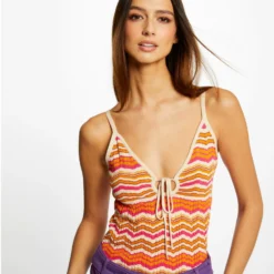 Débardeur Pull Imprimé Chevron Orange Femme