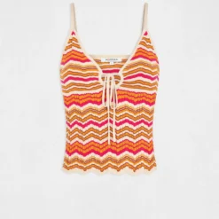 Débardeur Pull Imprimé Chevron Orange Femme -Morgandetoi Boutique debardeur pull imprime chevron orange femme vue3 32536300938320703