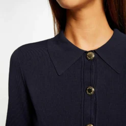 Gilet Boutonné Col à Revers Marine Femme -Morgandetoi Boutique gilet boutonne col a revers marine femme vue4 32536300953500301