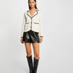 Gilet Boutonné Liserés Contrastants Ivoire Femme