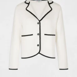 Gilet Boutonné Liserés Contrastants Ivoire Femme -Morgandetoi Boutique gilet boutonne liseres contrastants ivoire femme vue3 32536300953830203