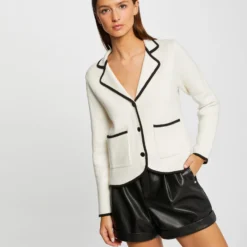 Gilet Boutonné Liserés Contrastants Ivoire Femme -Morgandetoi Boutique gilet boutonne liseres contrastants ivoire femme vue5 32536300953830203