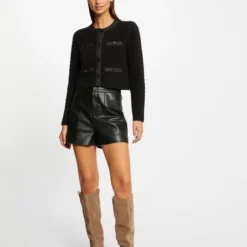 Gilet Col Rond Boutonné Noir Femme -Morgandetoi Boutique gilet col rond boutonne noir femme vue5 32536300953400100