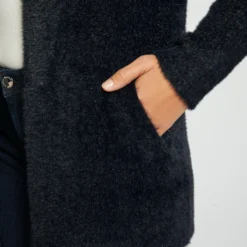 Gilet Droit Détails Fils Métallisés Marine Femme -Morgandetoi Boutique gilet droit details fils metallises marine femme vue4 32536300949860301