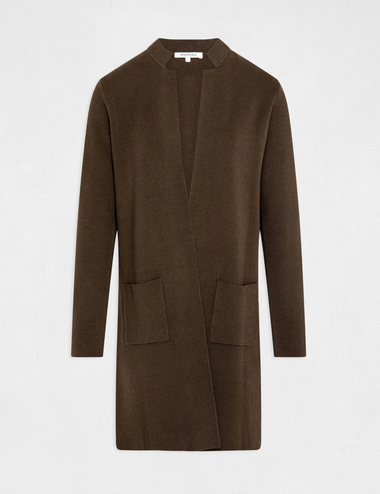 Gilet Long Droit Col Ouvert Vert Fonce Femme 4 Gilet Long Droit Col Ouvert Vert Fonce Femme – Image 4