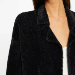 Gilet Long Droit Maille Duveteuse Noir Femme -Morgandetoi Boutique gilet long droit maille duveteuse noir femme vue4 32536300950320100