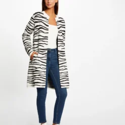 Gilet Long Imprimé Zèbre Noir Femme