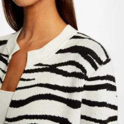 Gilet Long Imprimé Zèbre Noir Femme -Morgandetoi Boutique gilet long imprime zebre noir femme vue4 32536300951170100