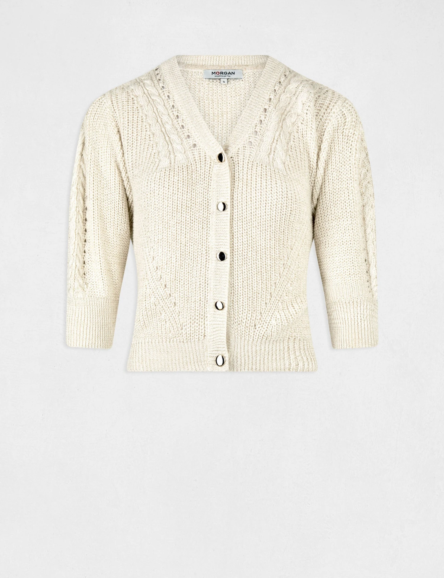 Gilet Manches 3/4 Avec Détails Torsades Beige Femme 4 Gilet Manches 3/4 Avec Détails Torsades Beige Femme – Image 4