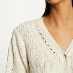 Gilet Manches 3/4 Avec Détails Torsades Beige Femme 9 Gilet Manches 3/4 Avec Détails Torsades Beige Femme -Morgandetoi Boutique gilet manches 34 avec details torsades beige femme vue4 32536300954430202