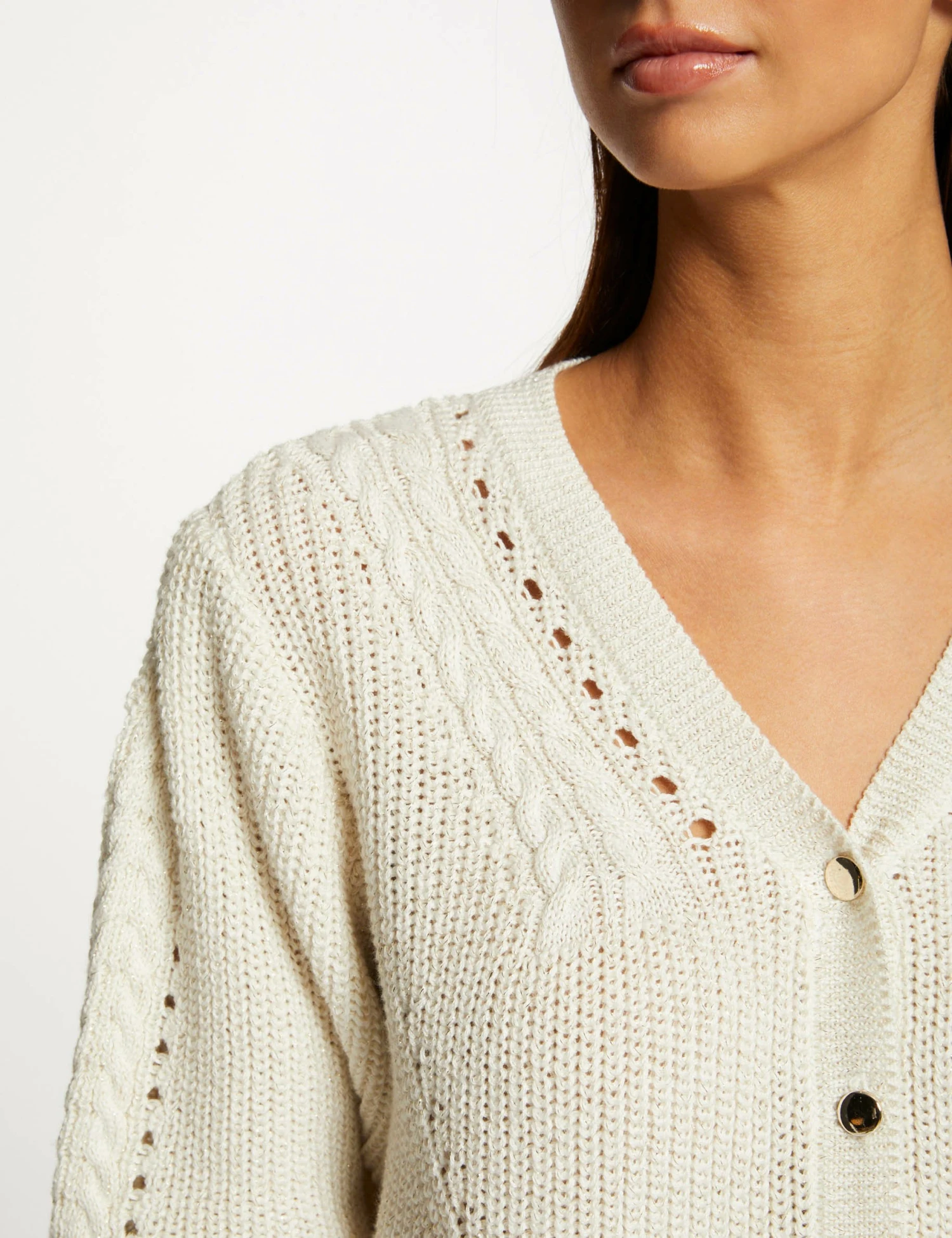 Gilet Manches 3/4 Avec Détails Torsades Beige Femme 5 Gilet Manches 3/4 Avec Détails Torsades Beige Femme – Image 5