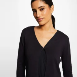 Gilet Manches Longues à Col En V Marine Femme