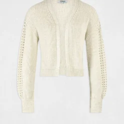 Gilet Manches Longues à Détails Ajourés Beige Femme -Morgandetoi Boutique gilet manches longues a details ajoures beige femme vue3 32536300954440202