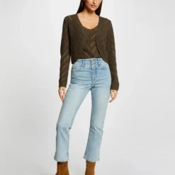 Gilet Manches Longues à Détails Ajourés Vert Kaki Femme -Morgandetoi Boutique gilet manches longues a details ajoures vert kaki femme vue5 32536300899420715